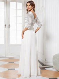 Sexy V Neck Sequin Evening Dresses with 3/4 Sleeve