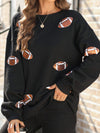 Shimmering Black Sequin Rugby Graphic Sweater