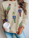 Shimmering Nutcracker Doll Khaki Sequin Sweater