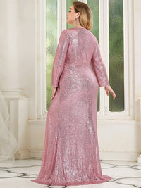 Shiny V Neck Sequin Long Sleeves Evening Dress