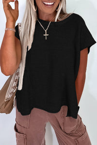 
Women's Short Sleeve Cotton Blend Knit Sweater Tee in Onyx Black