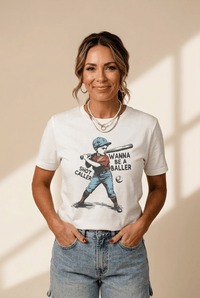 
Women's Shot Caller Graphic Tee: Retro Baseball Jersey Style