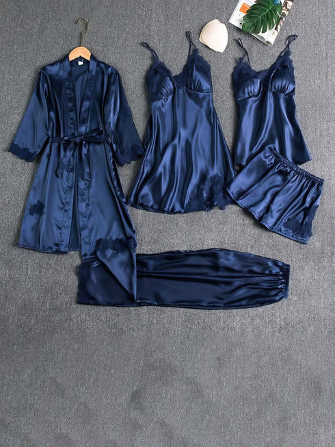 Comfortable 5-Piece Satin Pajama Set