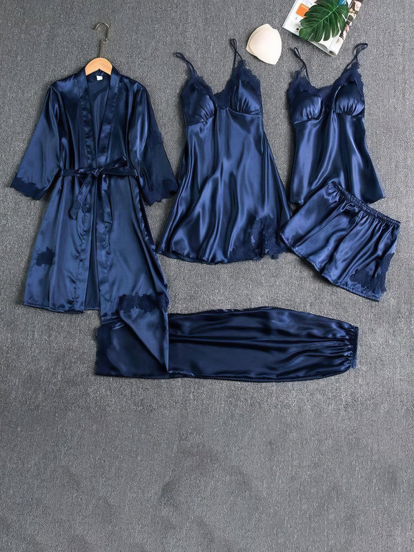 Comfortable 5-Piece Satin Pajama Set