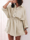 Simple Drawstring Waist Casual Shirt Dress In Off-White Color