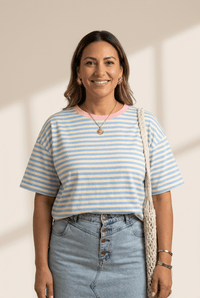 Sky Blue & Buttercream Striped Drop Shoulder T-Shirt