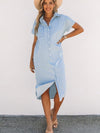 Elegant Single-Breasted High Waist Split Denim Maxi Dress