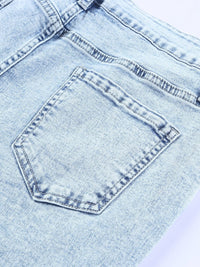 Sky Blue Distressed Acid Wash Flare Jeans