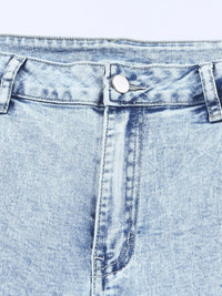 Sky Blue Distressed Acid Wash Flare Jeans