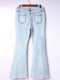 Sky Blue Distressed Acid Wash Flare Jeans