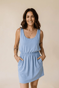 Women's Sky Blue Mineral Wash Cotton Tank Dress with Pockets