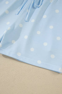 Sky Blue Exposed Seam Detail Polka Dot Loose Tee Drawstring Shorts Set