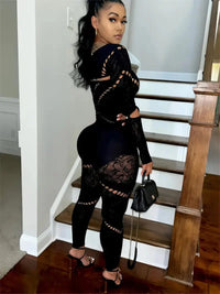 Sleek Cut Out Jumpsuit, Stylish Long Sleeve Slim Jumpsuit, Women's Apparel