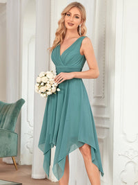 Sleeveless V Neck Mini Wholesale Chiffon Bridesmaid Dress