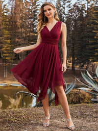 Sleeveless V Neck Mini Wholesale Chiffon Bridesmaid Dress