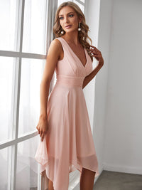 Sleeveless V Neck Mini Wholesale Chiffon Bridesmaid Dress