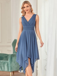 Sleeveless V Neck Mini Wholesale Chiffon Bridesmaid Dress