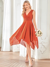 Sleeveless V Neck Mini Wholesale Chiffon Bridesmaid Dress