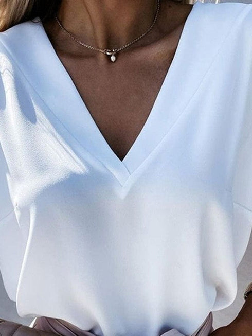 Casual Solid Ruched V-Neck Sleeveless Blouse