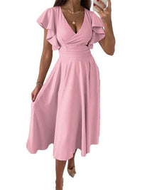 Sloping Shoulder Tie Mid Sleeve Dress