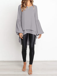 Small Fresh Pure Color Chiffon Round Neck Lantern Sleeve Blouse