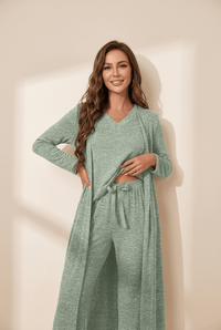 Smoke Green 3-Piece Knit Duster & Lounge Set for Everyday Comfort