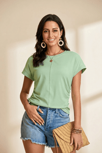 Women's Smoke Green Cap Sleeve Top with Seam Detail