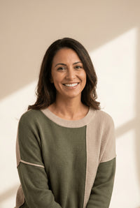 Women's Smoke Green Mixed-Texture Colorblock Pullover