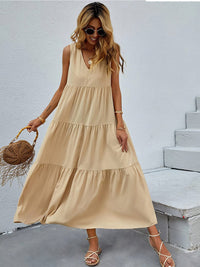 Solid Color V Neck Sleeveless Maxi Dress