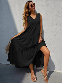 Solid Color V Neck Sleeveless Maxi Dress
