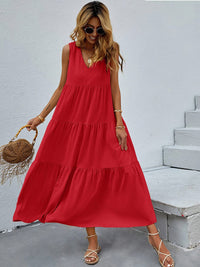 Solid Color V Neck Sleeveless Maxi Dress