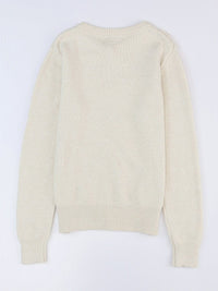 Solid Contrast Lace Striped V-Neck Long Sleeve Blouse