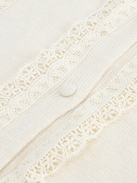 Solid Contrast Lace Striped V-Neck Long Sleeve Blouse