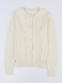 Solid Contrast Lace Striped V-Neck Long Sleeve Blouse