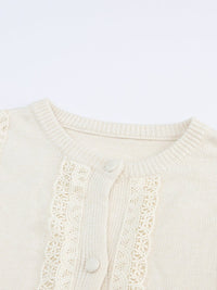 Solid Contrast Lace Striped V-Neck Long Sleeve Blouse