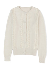 Solid Contrast Lace Striped V-Neck Long Sleeve Blouse