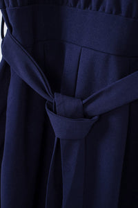Solid Five-Point Sleeve Belted Wide-Leg Jumpsuit