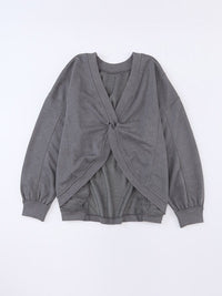 Solid Knit Off-Shoulder Sweater with Bishop Sleeves