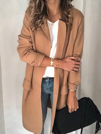 Solid Lapel Long Sleeve Fake Pocket Blazer