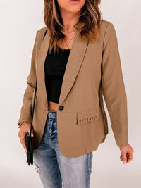 Solid Lapel Long Sleeve Fake Pocket Blazer