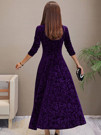 Solid Stylish V-Neck Flared Long Sleeve Maxi Dress