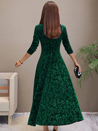 Solid Stylish V-Neck Flared Long Sleeve Maxi Dress