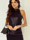Sparkling Black Sequin Halter Tank Top