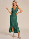 Sparkling Sequin V-Neck Sleeveless Evening Gown with Asymmetrical Hem