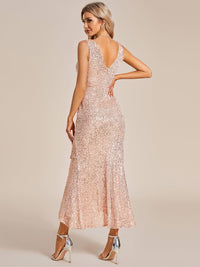 Sparkling Sequin V-Neck Sleeveless Evening Gown with Asymmetrical Hem