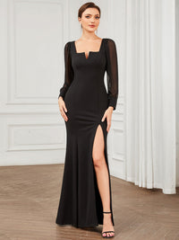 
Square Neckline Long Sleeve Side Slit Evening Dress