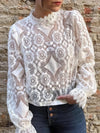 Stand Collar Hollow Lace Long Sleeve Blouse