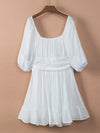 Square Neck Lantern Sleeve Tie Backless Ruffle A-Line Casual Mini Dress