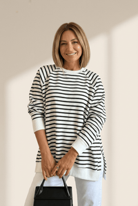 Women's Striped Cotton Raglan Sweatshirt with Side Slits