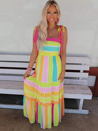 Striped Sleeveless Square Neck Maxi Dress In Yellow